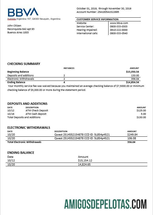 Argentina BBVA Statement modelo